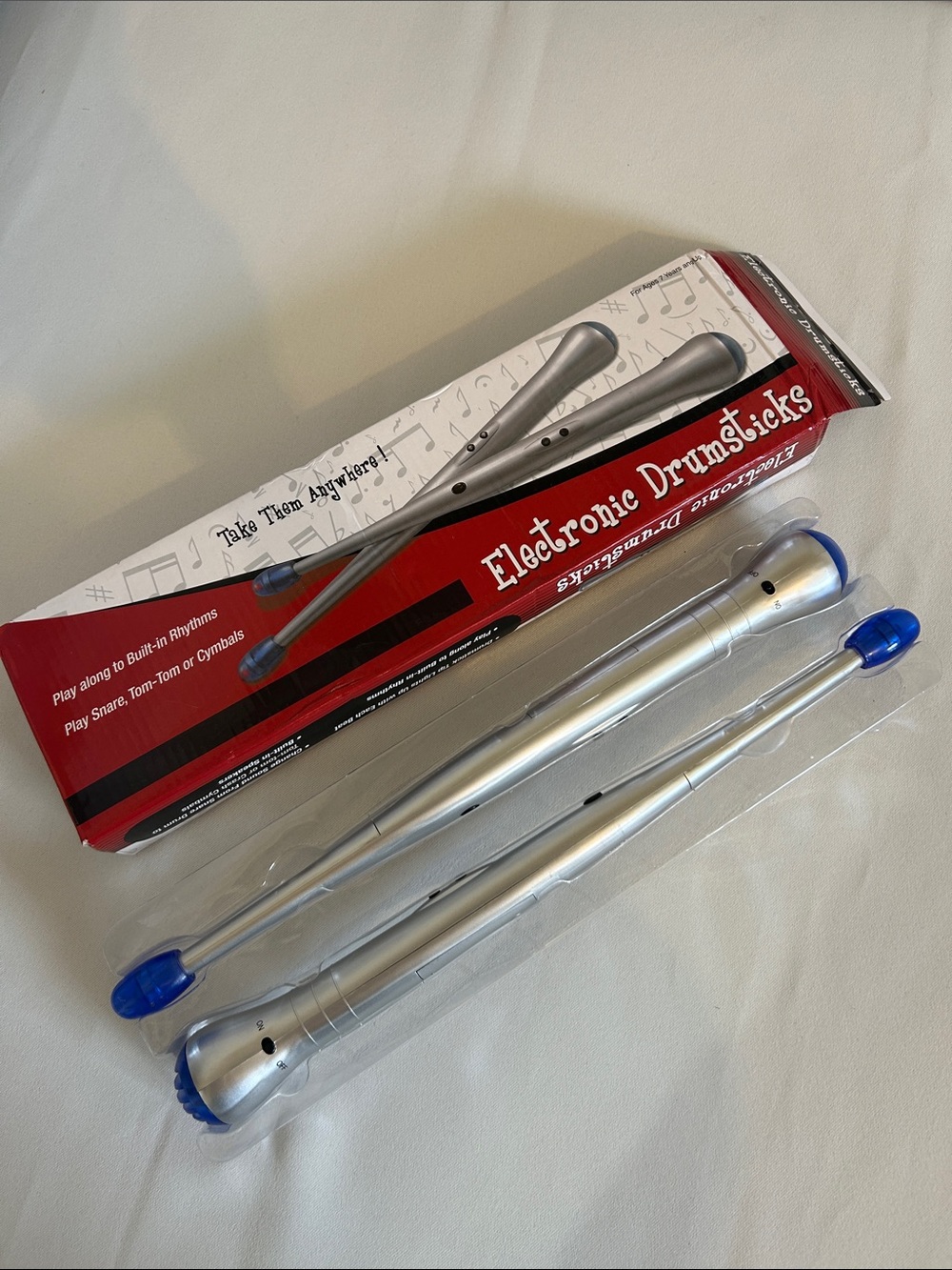 Electronic Drumsticks - Silver with Blue Tips